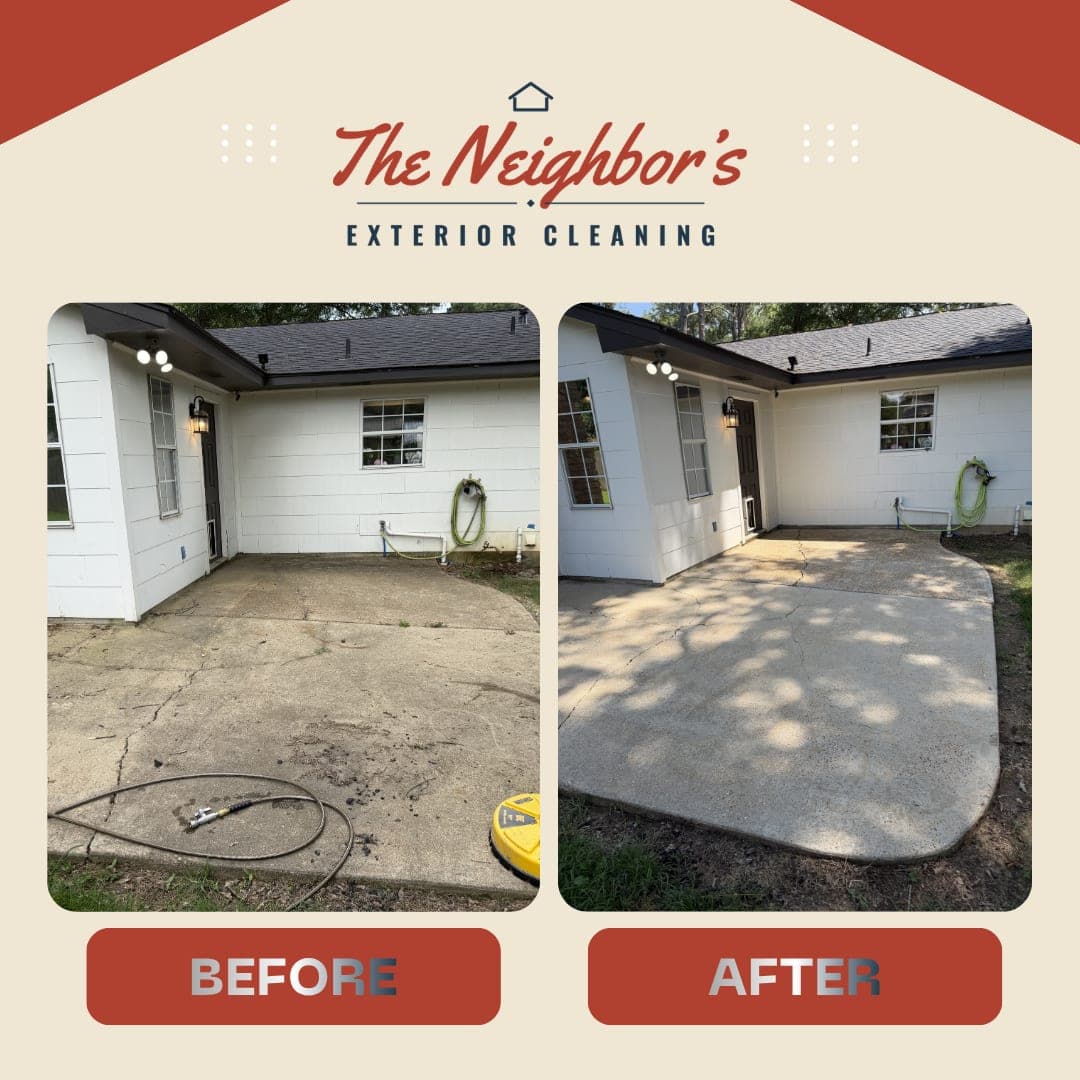 Before and after: a grimy concrete patio washed clean